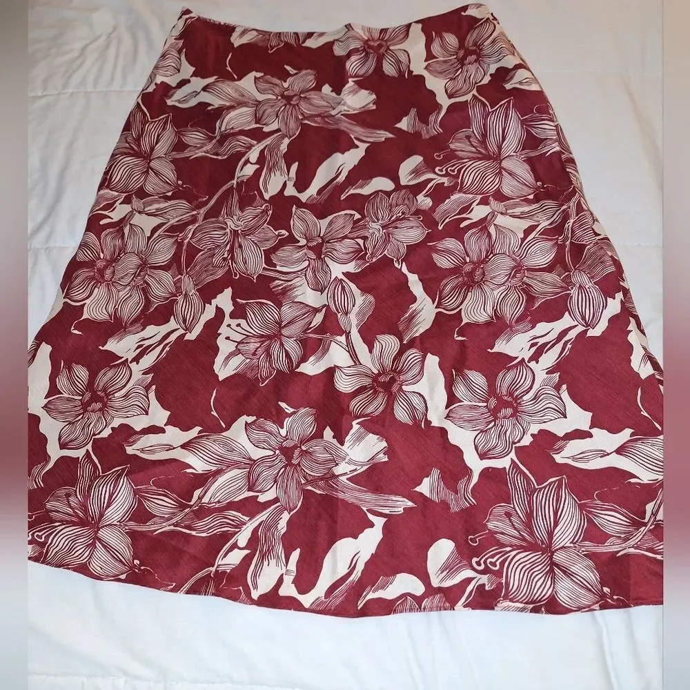 Kate Hill 14P A-Line Skirt - Wine, White Floral Silk